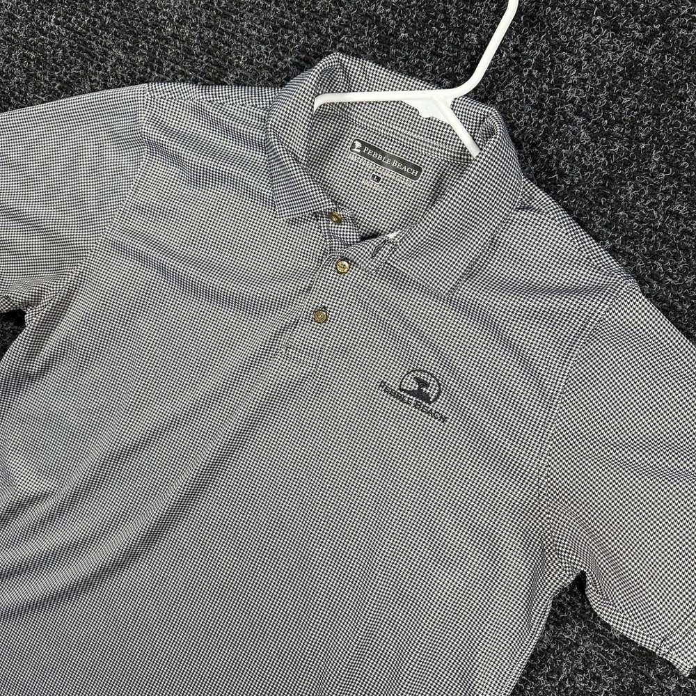 Pebble Beach Polo Shirt Mens Large Black White Excellent Houndstooth Golf Top